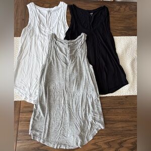 GAP Women's V-Neck Tank Tops — White, Gray & Black Trio